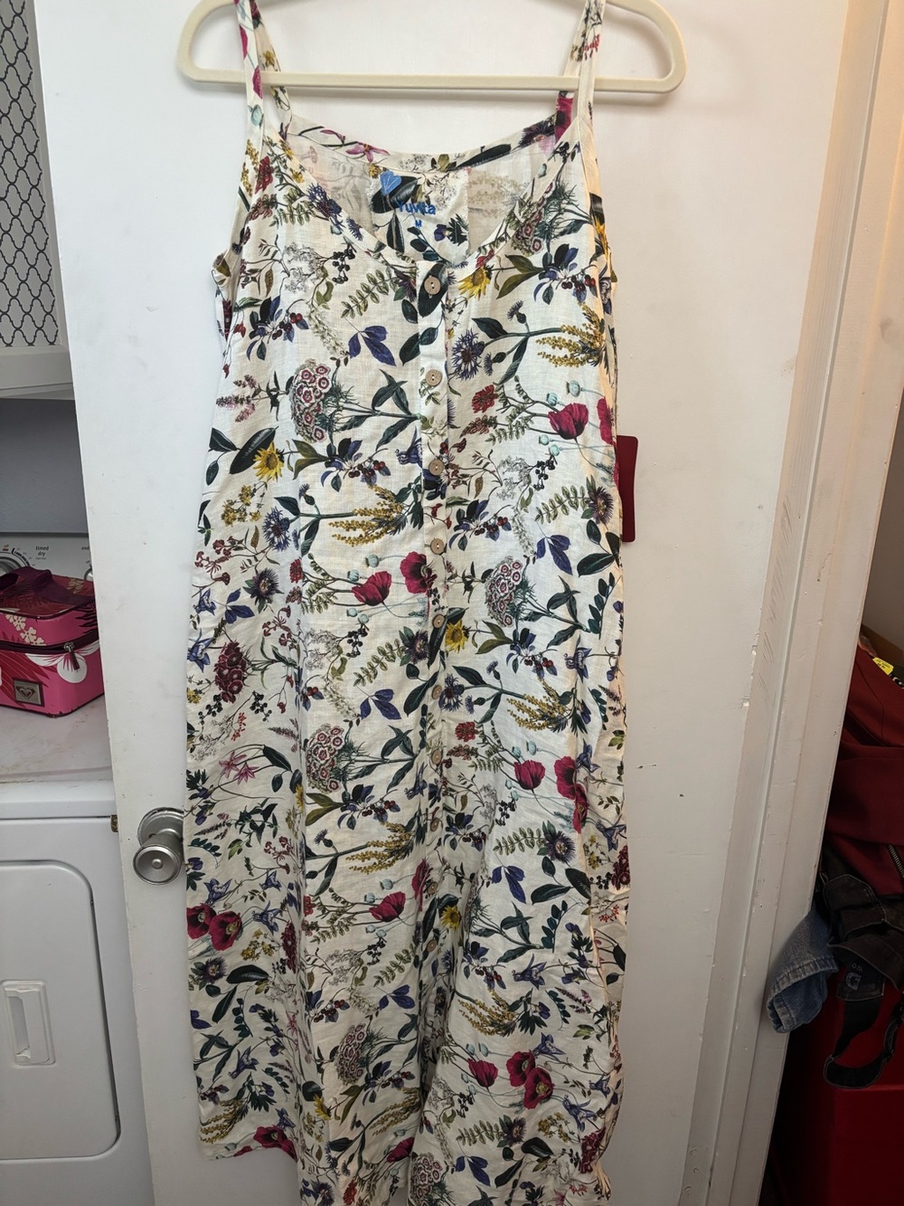 NWT Yuvita Botanical Floral Button Front Cottagecore Linen Midi Dress Size M New